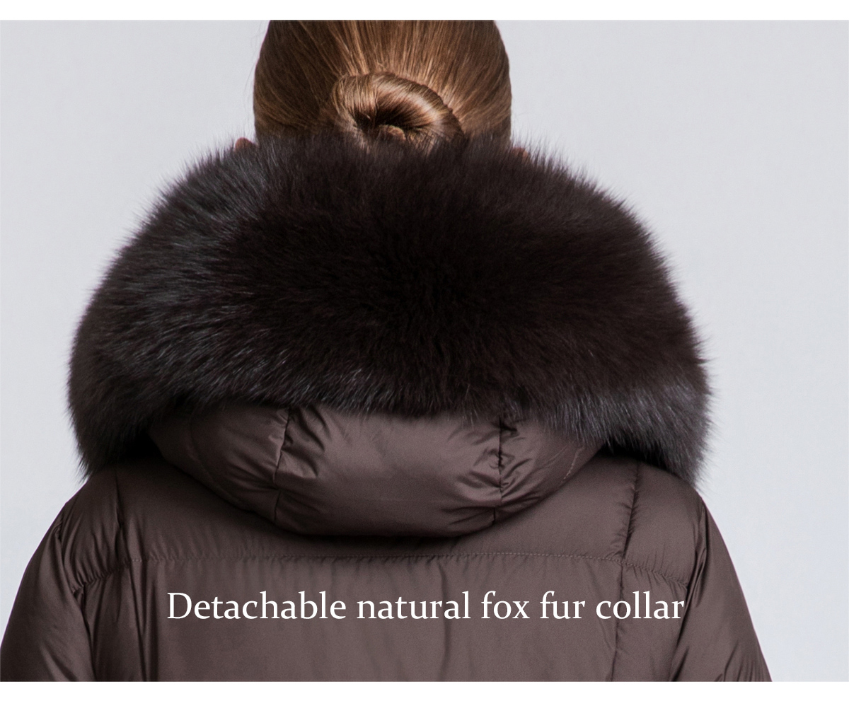 Women's Long Down Coat with Removable Fur Collar