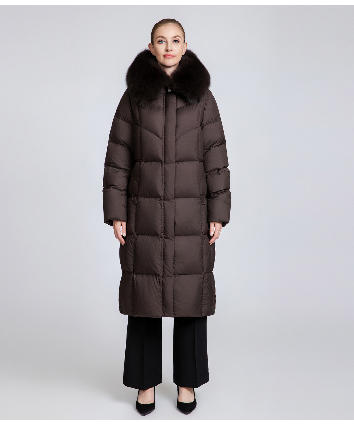 Women's Long Down Coat with Removable Fur Collar