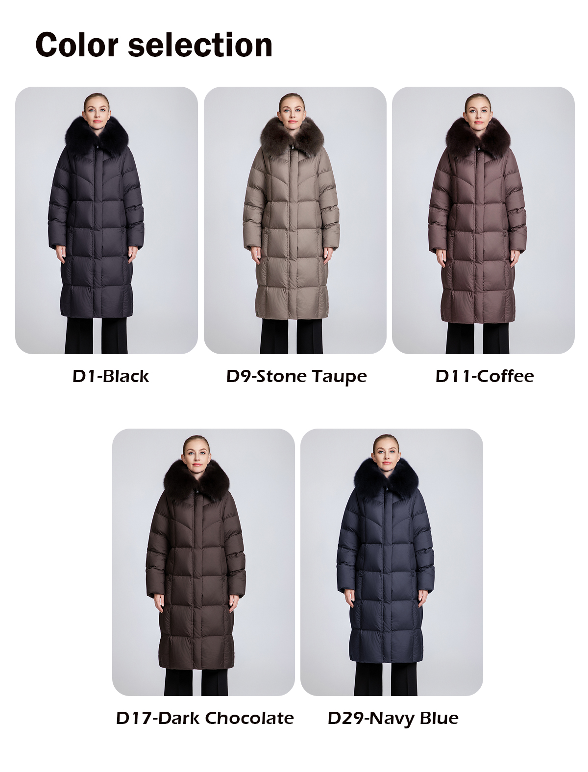 Women's Long Down Coat with Removable Fur Collar