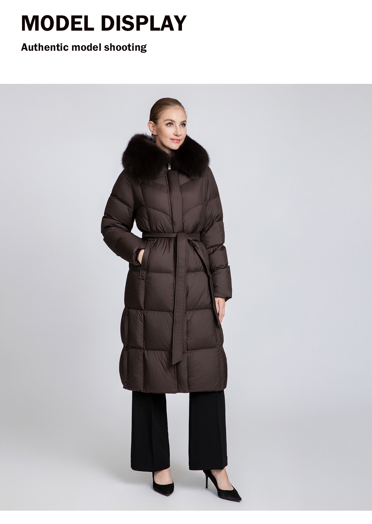 Women's Long Down Coat with Removable Fur Collar