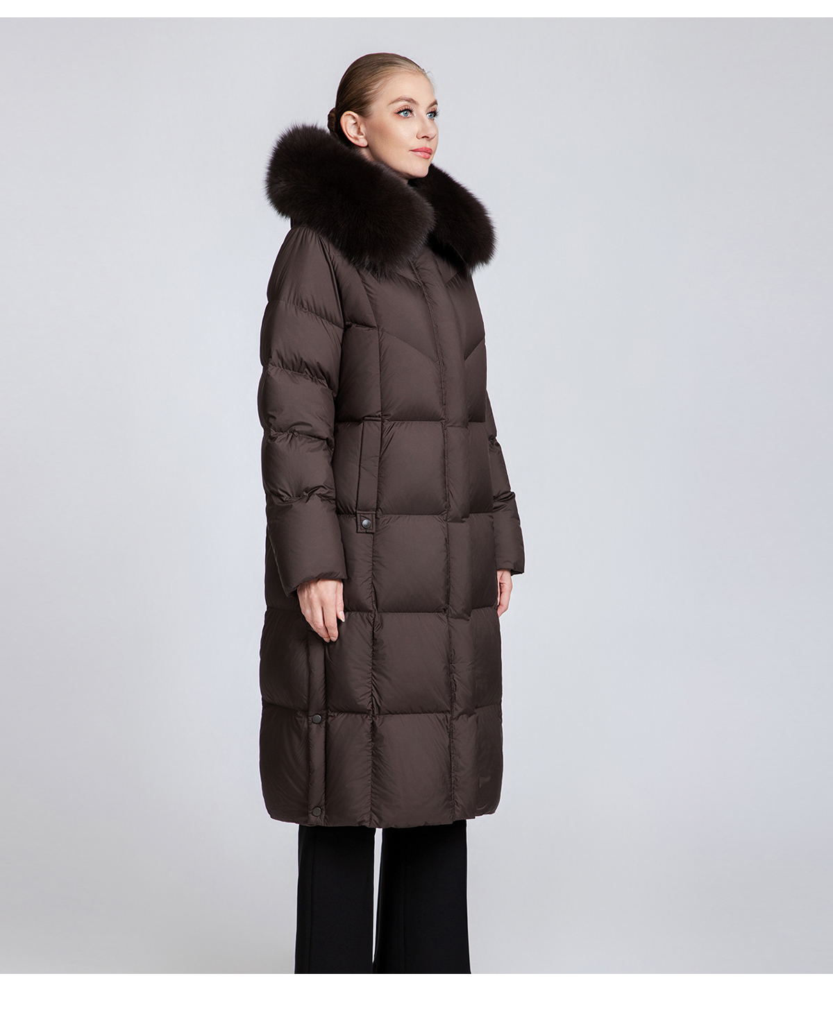 Women's Long Down Coat with Removable Fur Collar