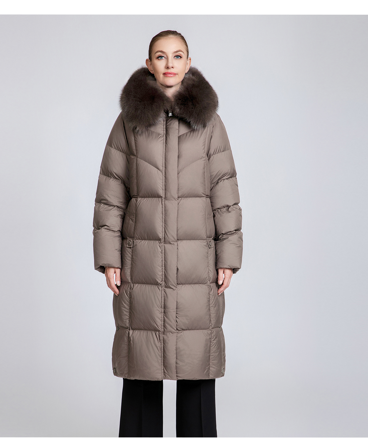 Women's Long Down Coat with Removable Fur Collar