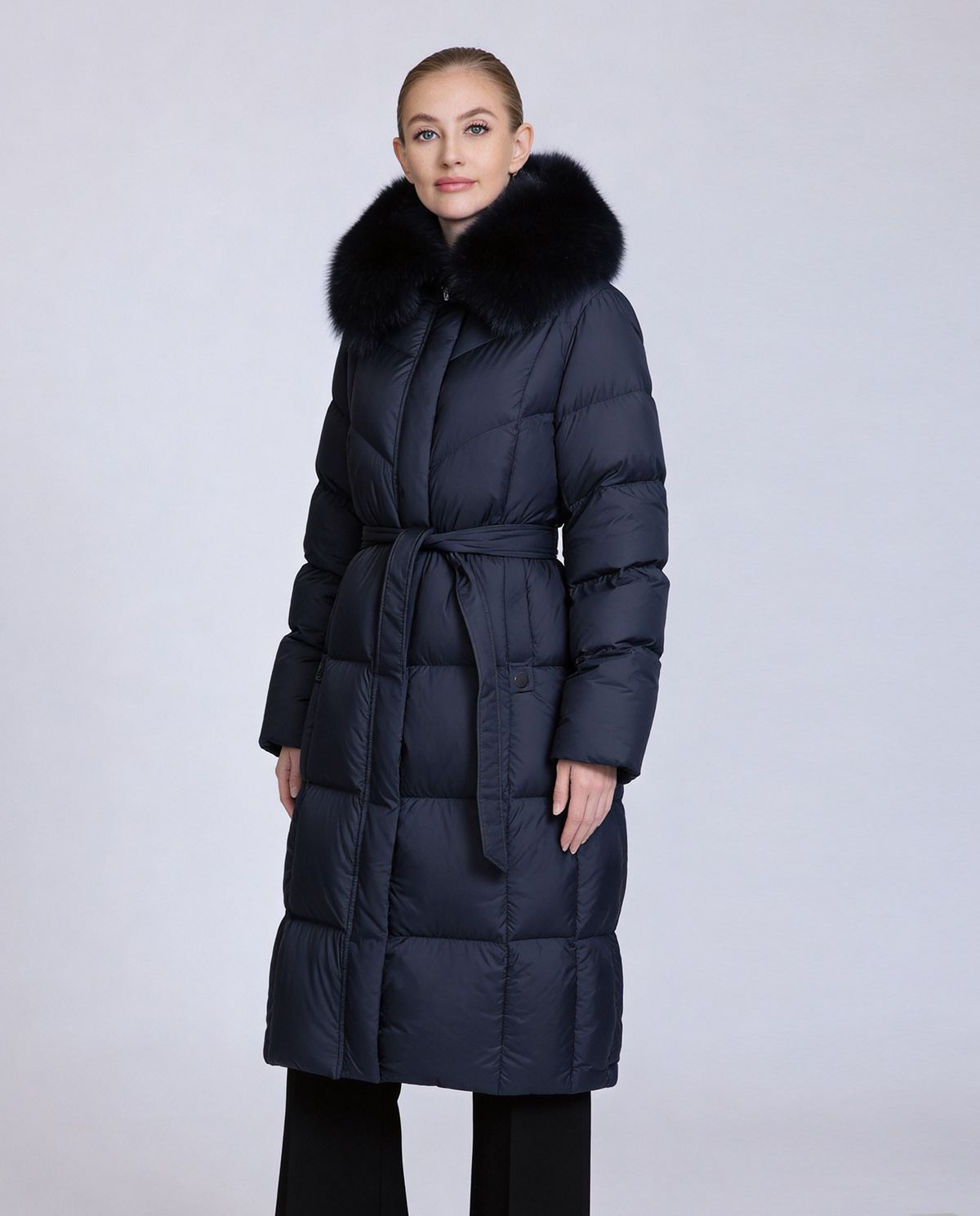 Women's Long Down Coat with Removable Fur Collar