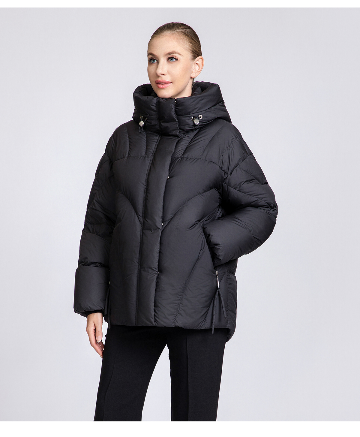 Women's Chevron-Quilted Short Down Puffer Jacket