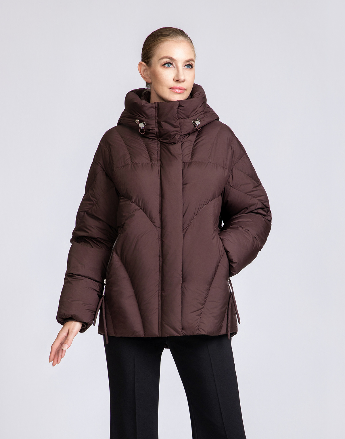 Women's Chevron-Quilted Short Down Puffer Jacket