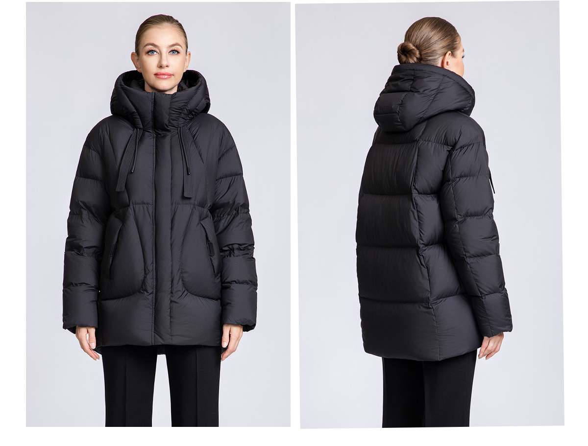 Women's Curved Quilted Hooded Puffer Jacket