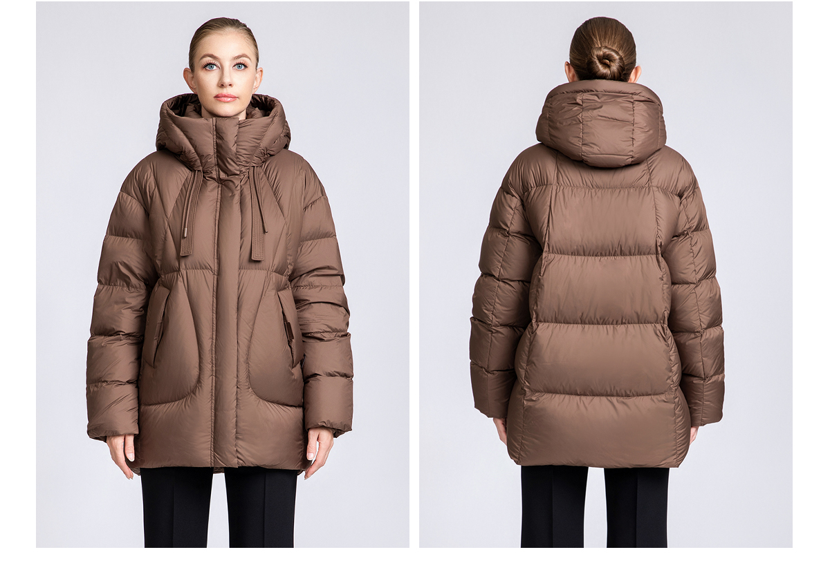 Women's Curved Quilted Hooded Puffer Jacket