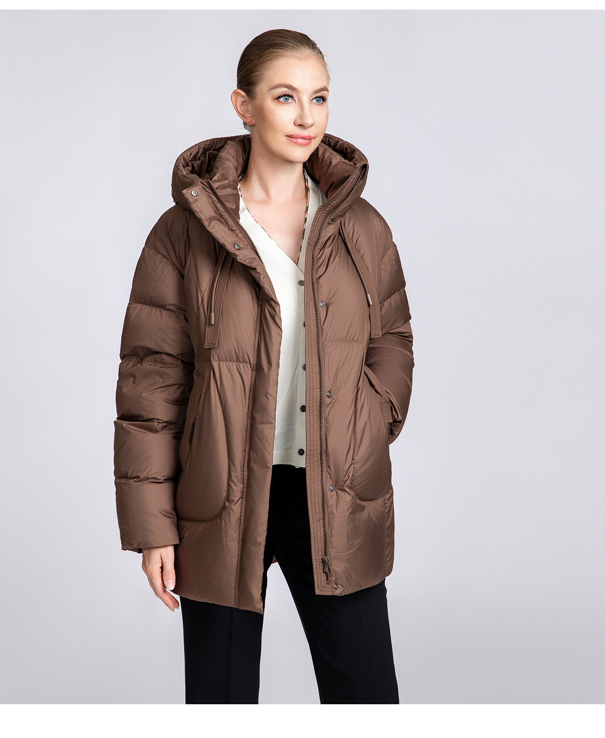 Women's Curved Quilted Hooded Puffer Jacket