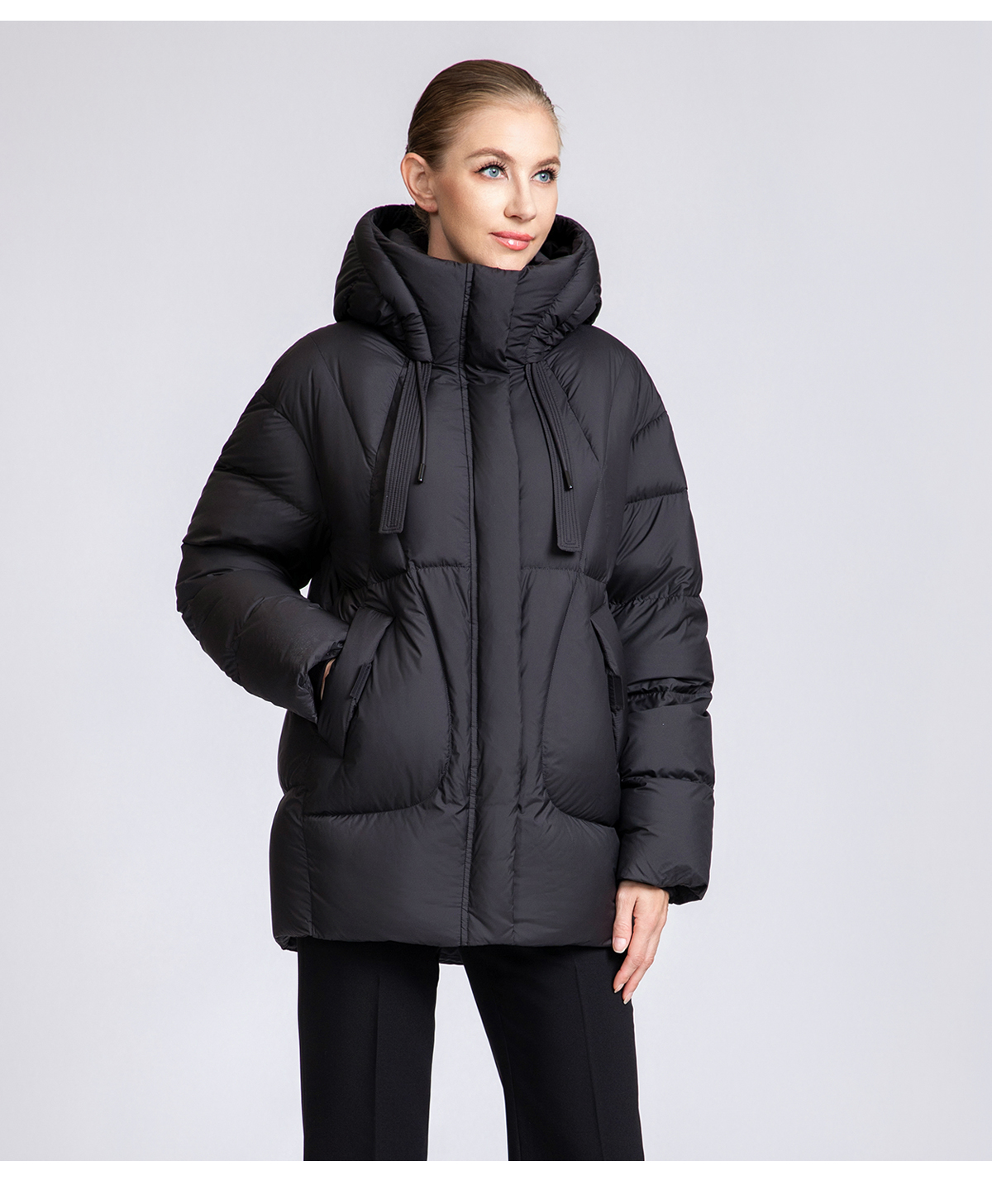 Women's Curved Quilted Hooded Puffer Jacket