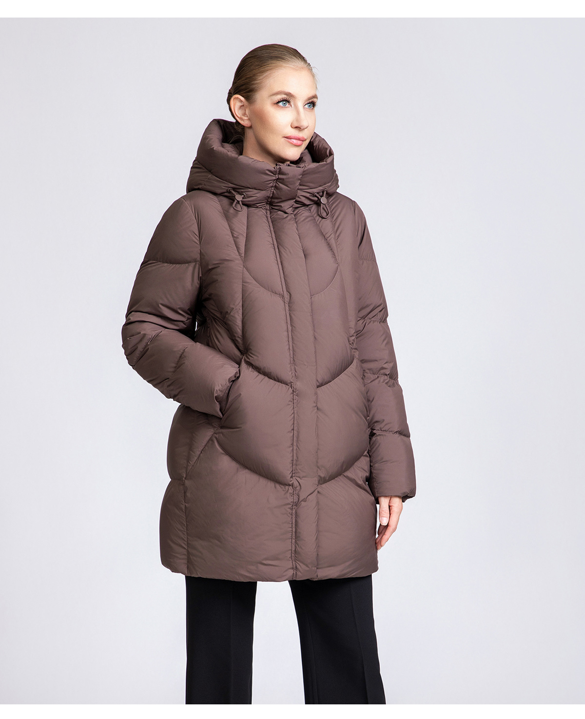 Women's Curved-Quilted Mid-Length Down Hooded Coat