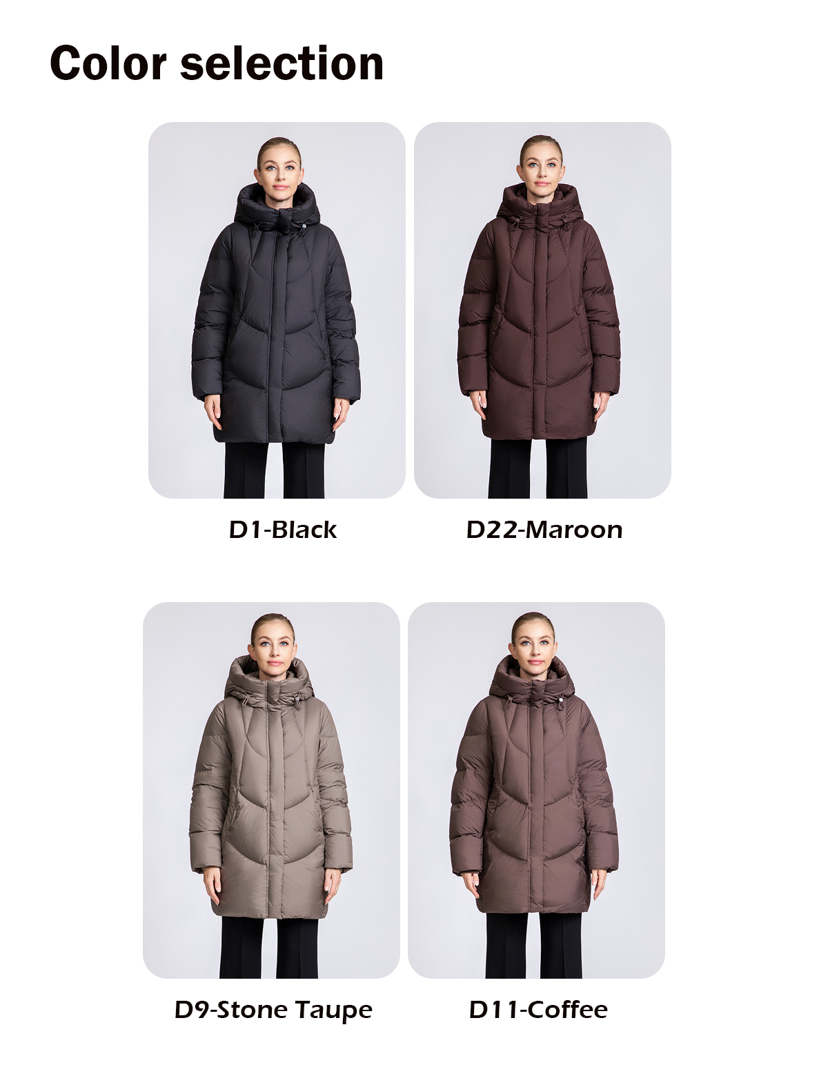 Women's Curved-Quilted Mid-Length Down Hooded Coat