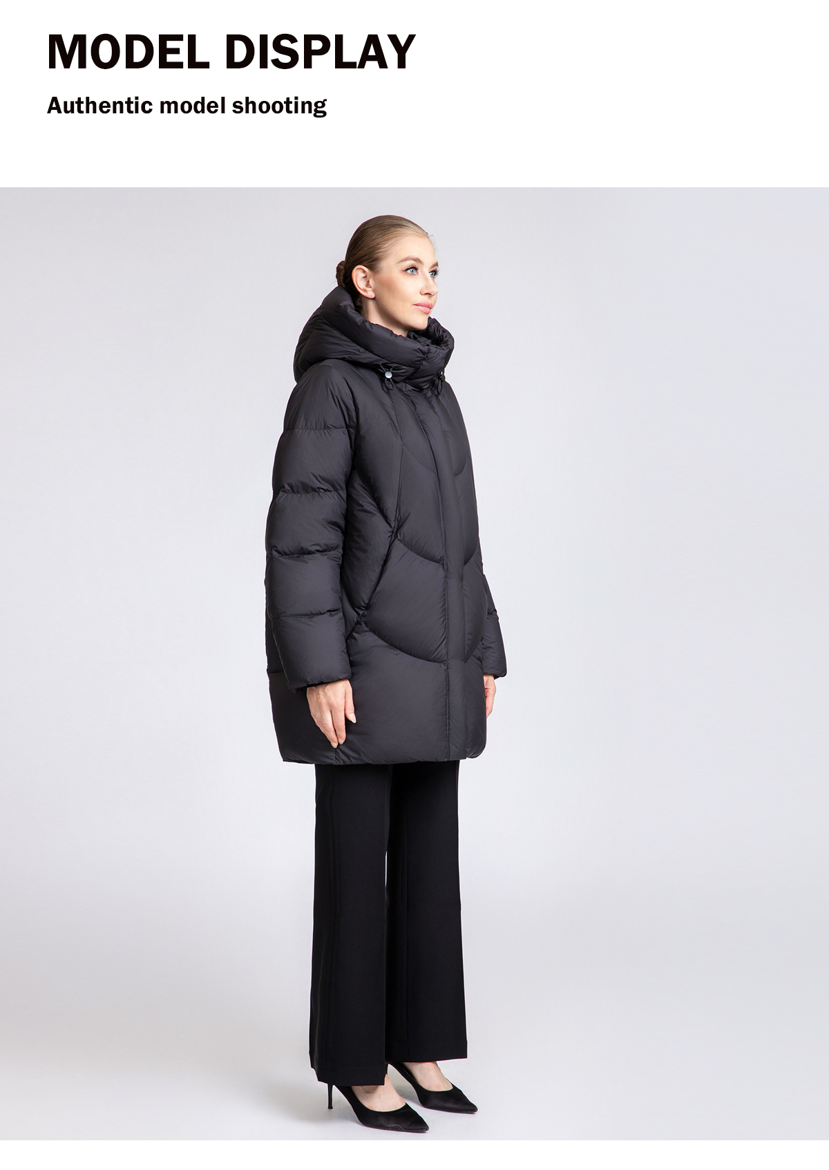 Women's Curved-Quilted Mid-Length Down Hooded Coat