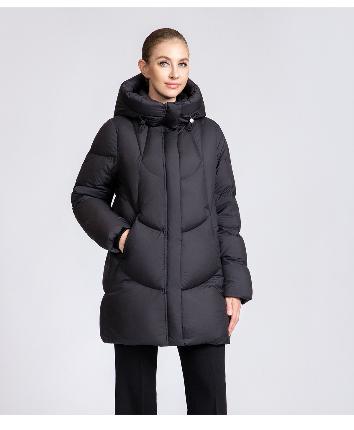 Women's Curved-Quilted Mid-Length Down Hooded Coat