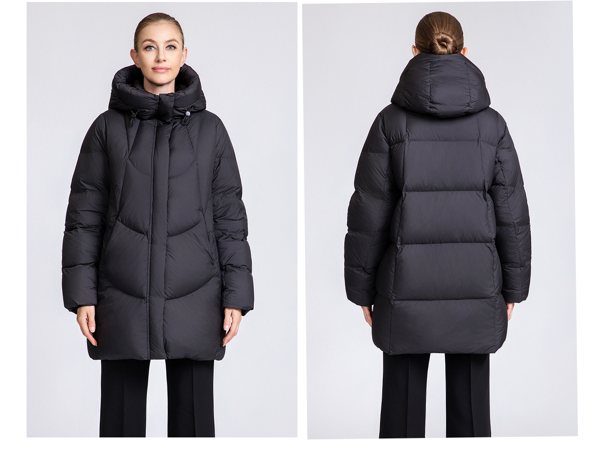 Women's Curved-Quilted Mid-Length Down Hooded Coat