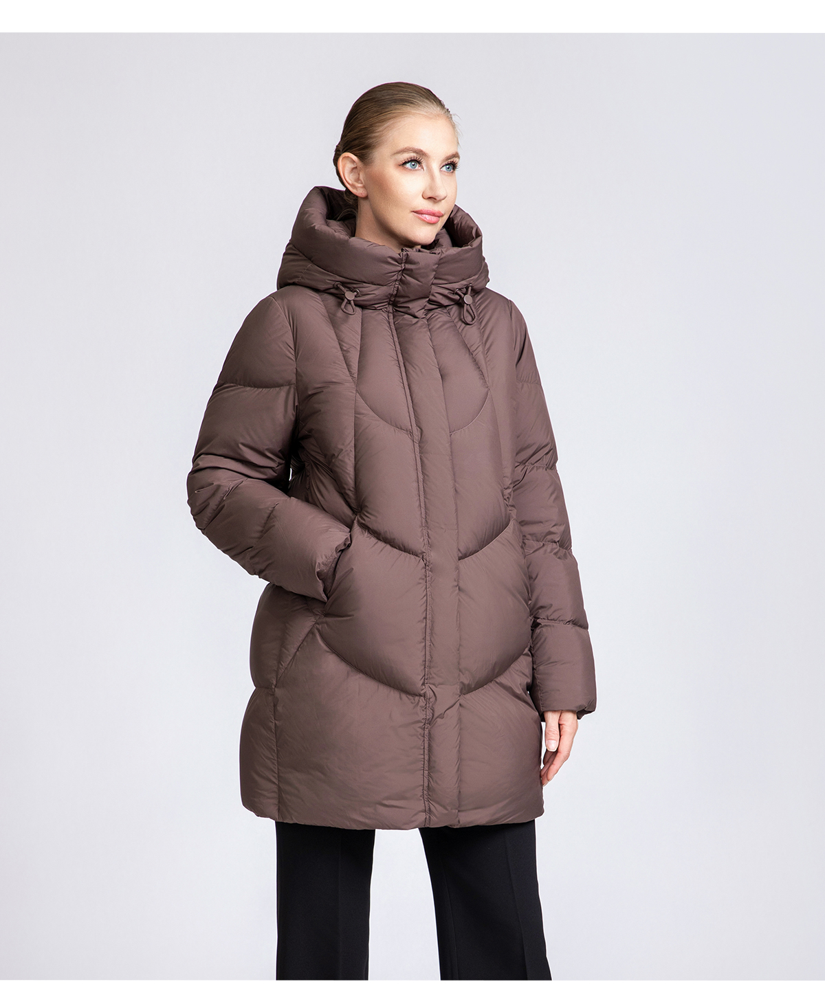 Women's Curved-Quilted Mid-Length Down Hooded Coat