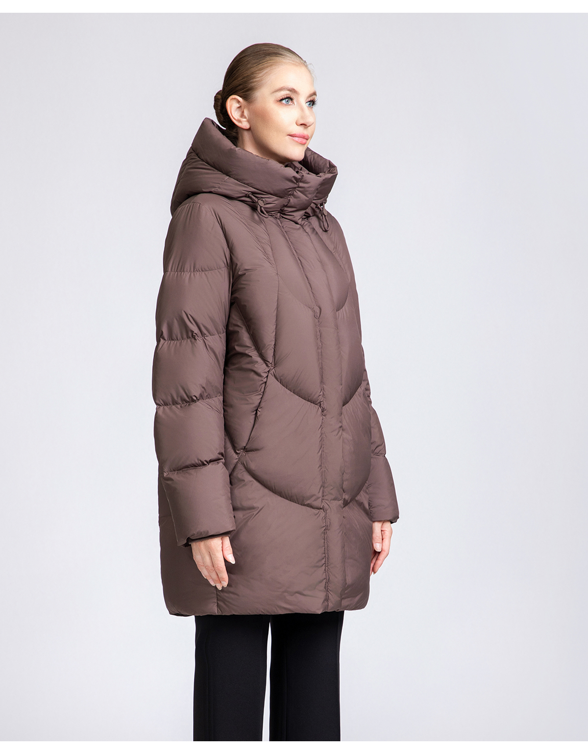 Women's Curved-Quilted Mid-Length Down Hooded Coat