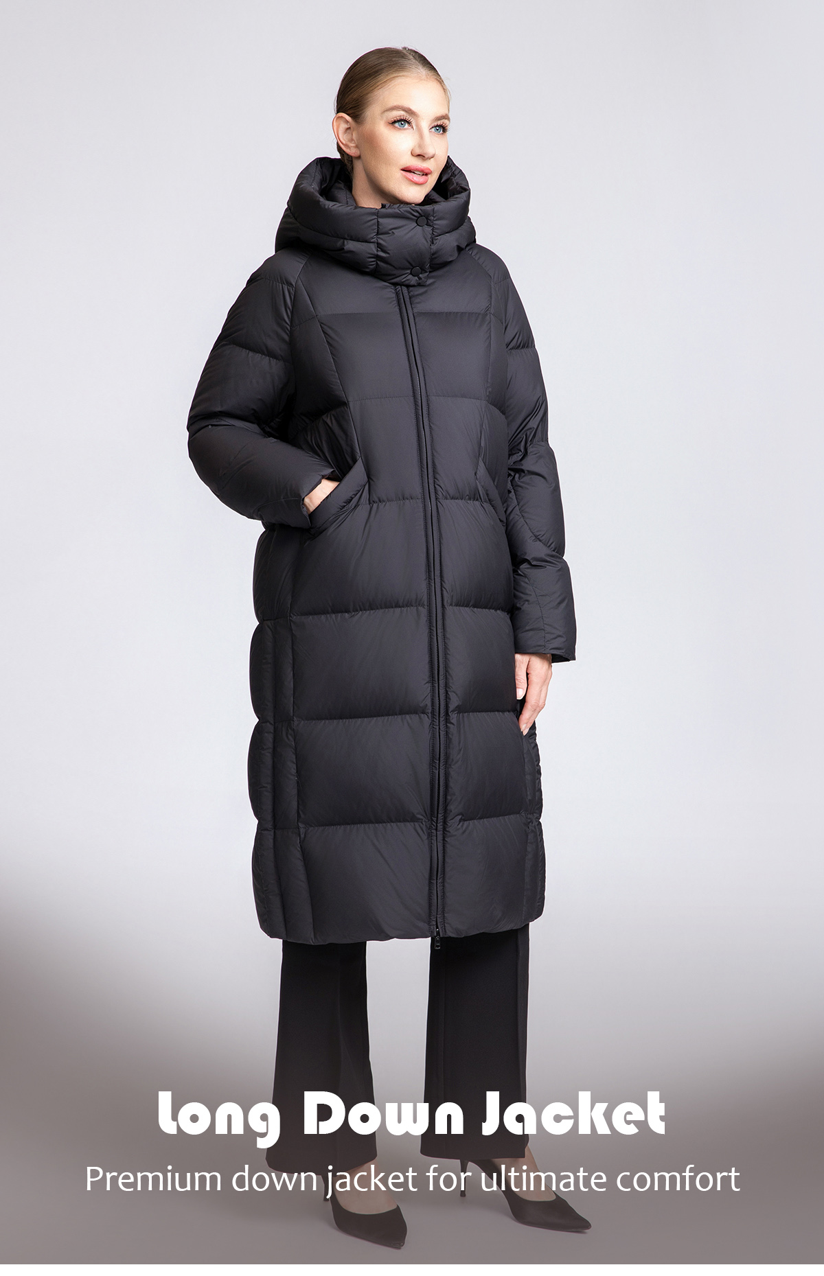Women's Long Puffer Down Coat with Detachable Hood