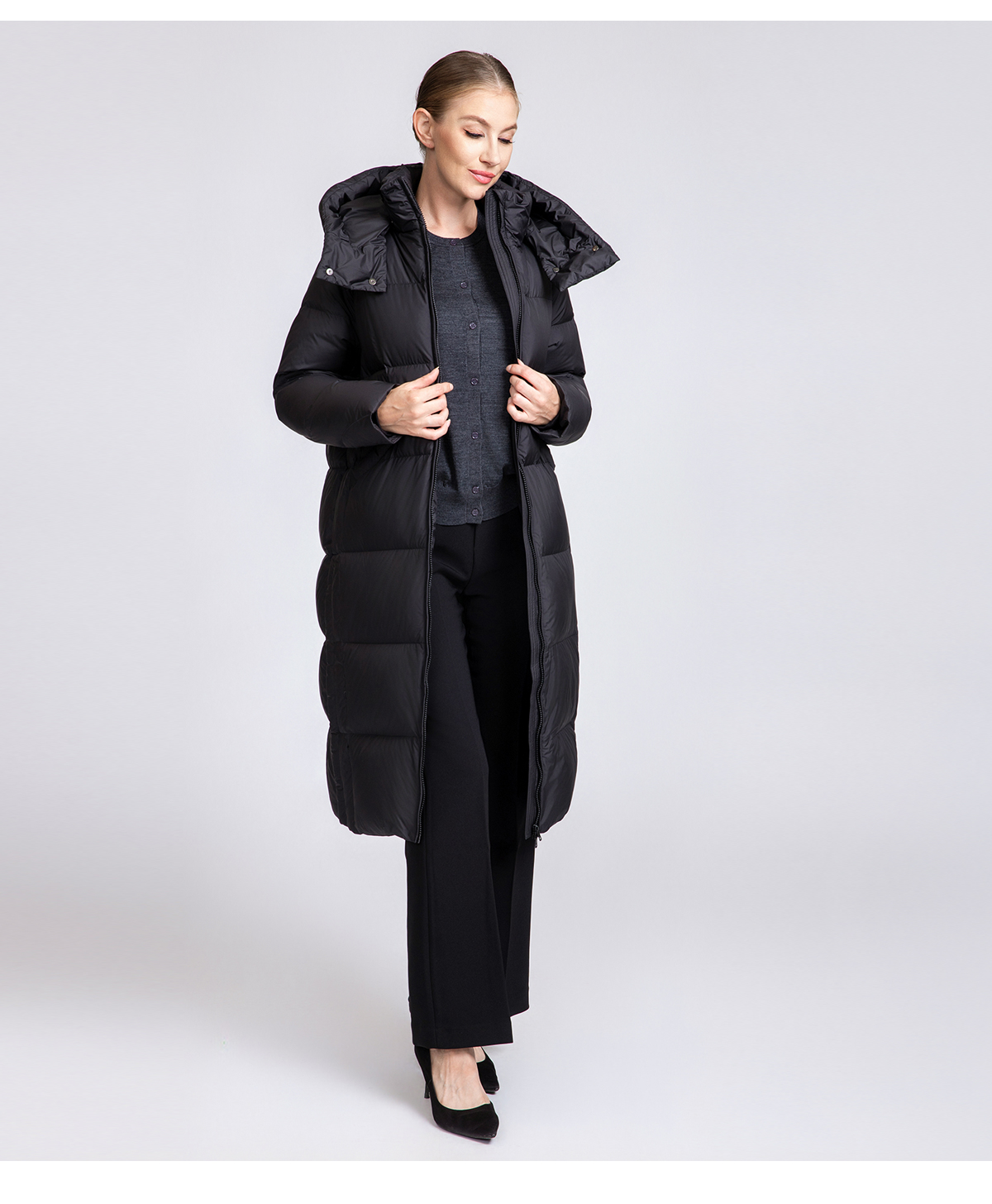 Women's Long Puffer Down Coat with Detachable Hood