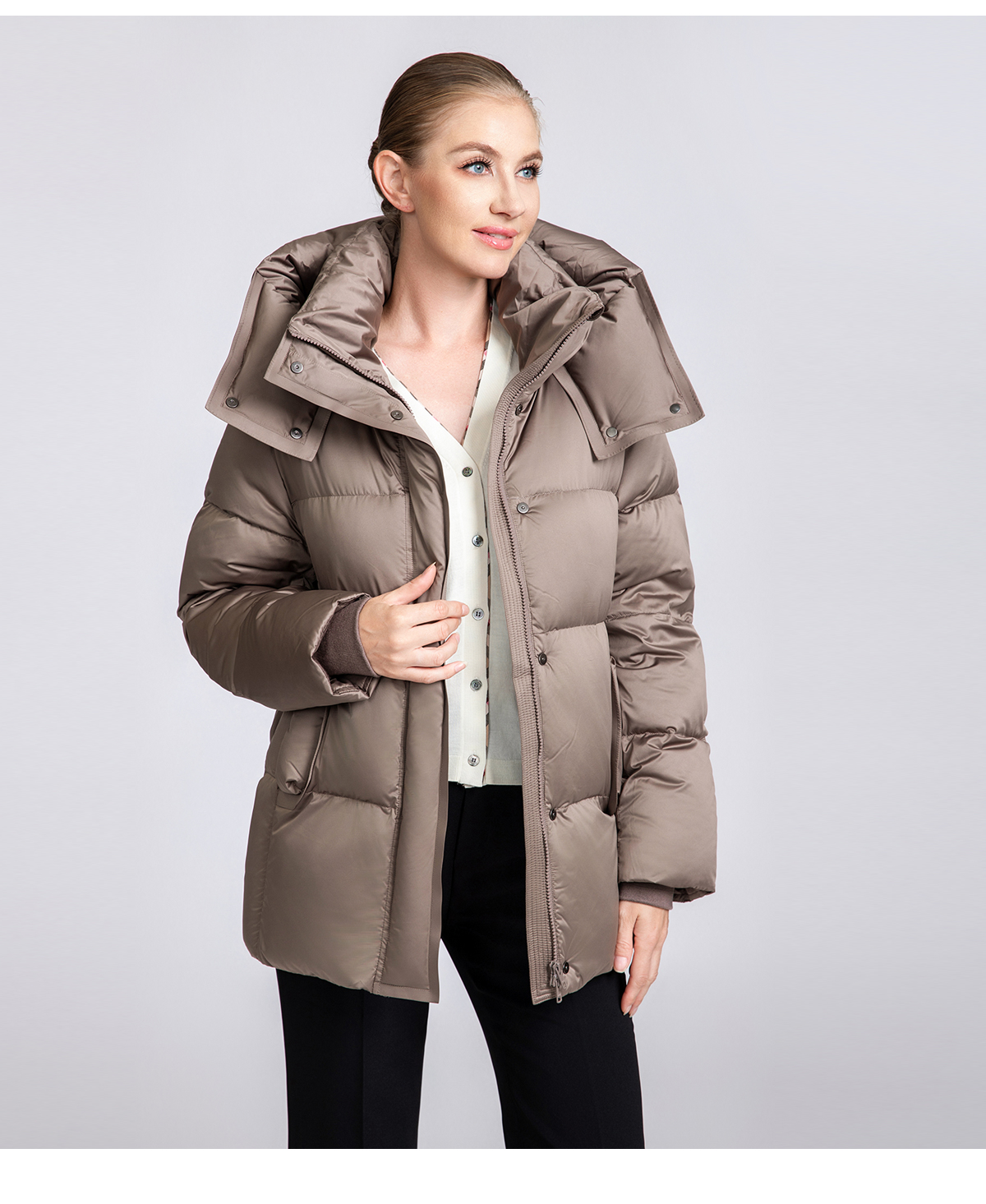 Women's Solid Color Hooded Puffer Jacket
