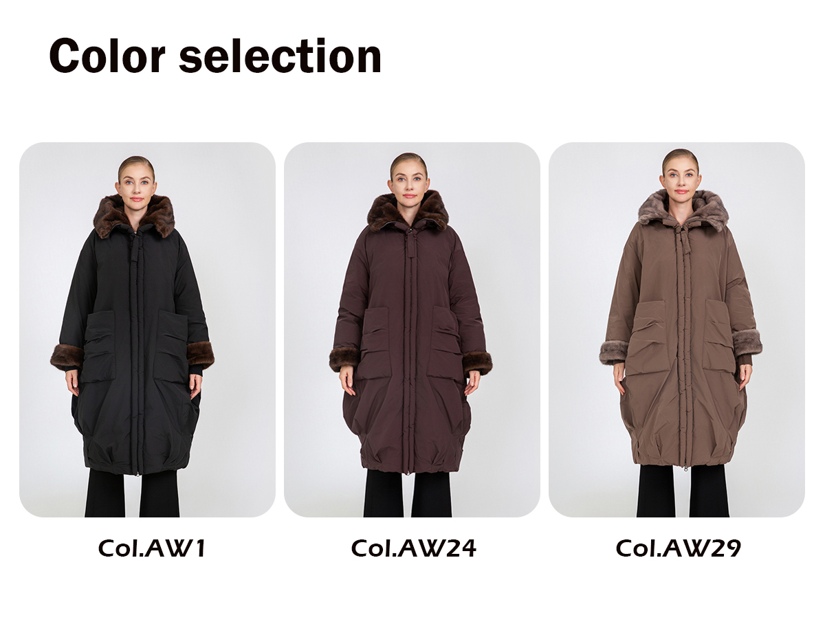 Women's Oversized Long Padded Coat with Faux Mink Fur Trim