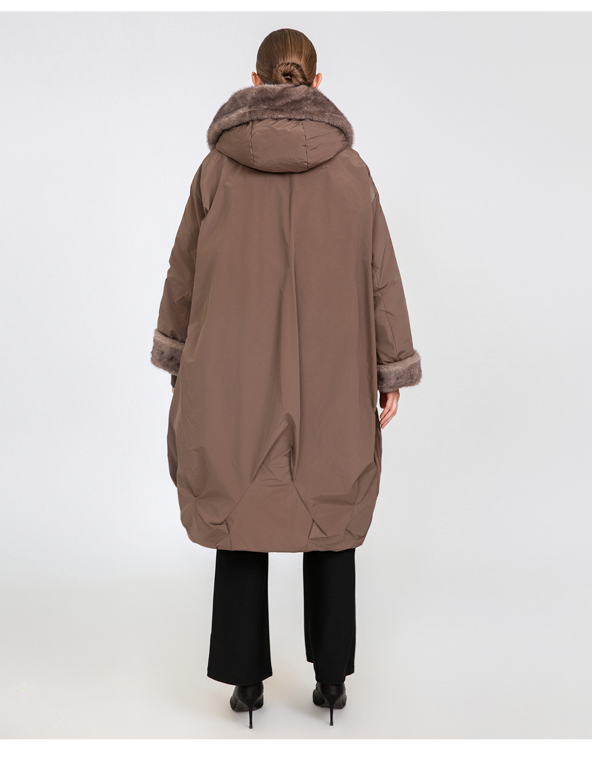 Women's Oversized Long Padded Coat with Faux Mink Fur Trim