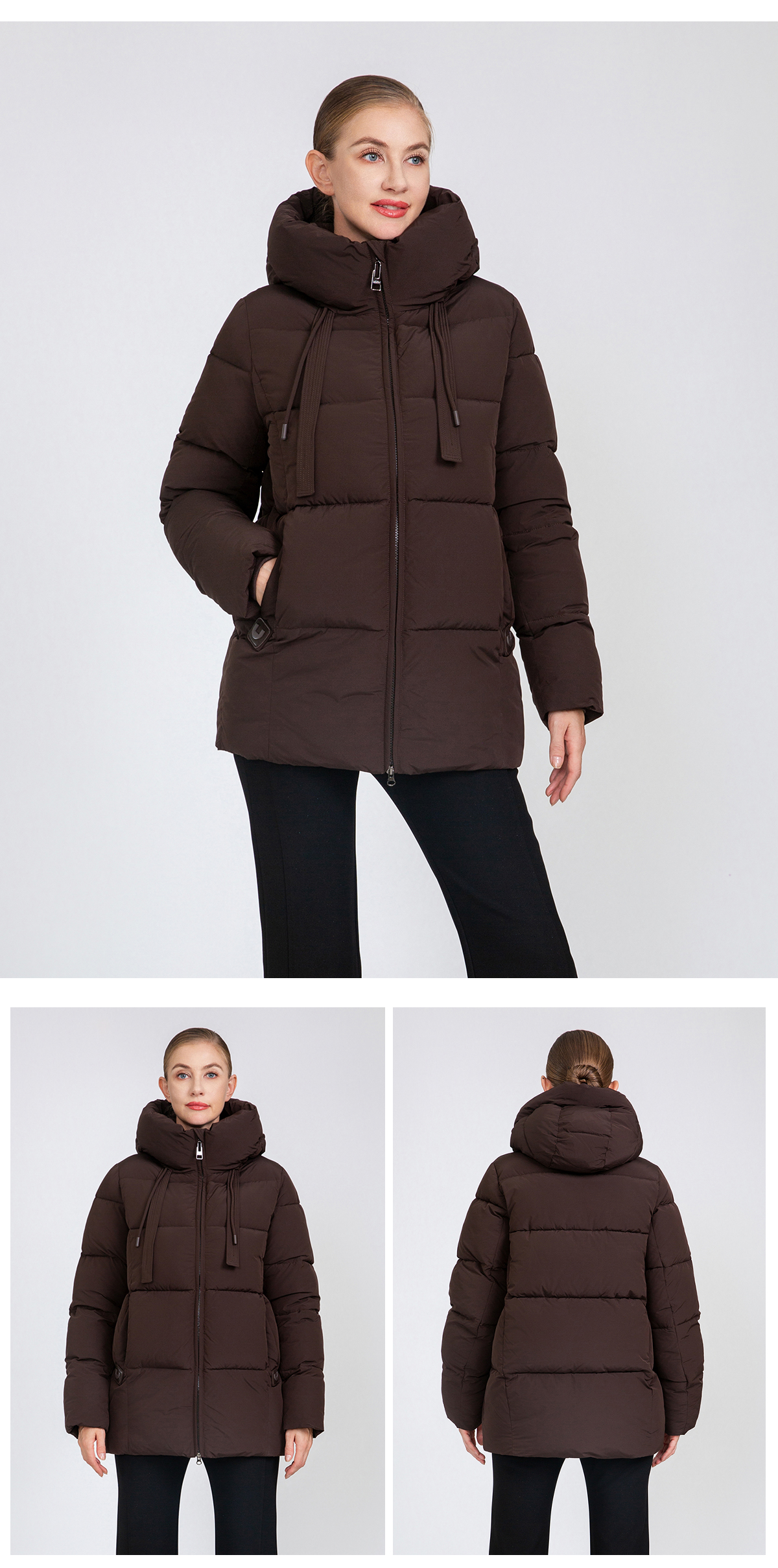 Women's Square-Quilted Mid-Length Padded Jacket