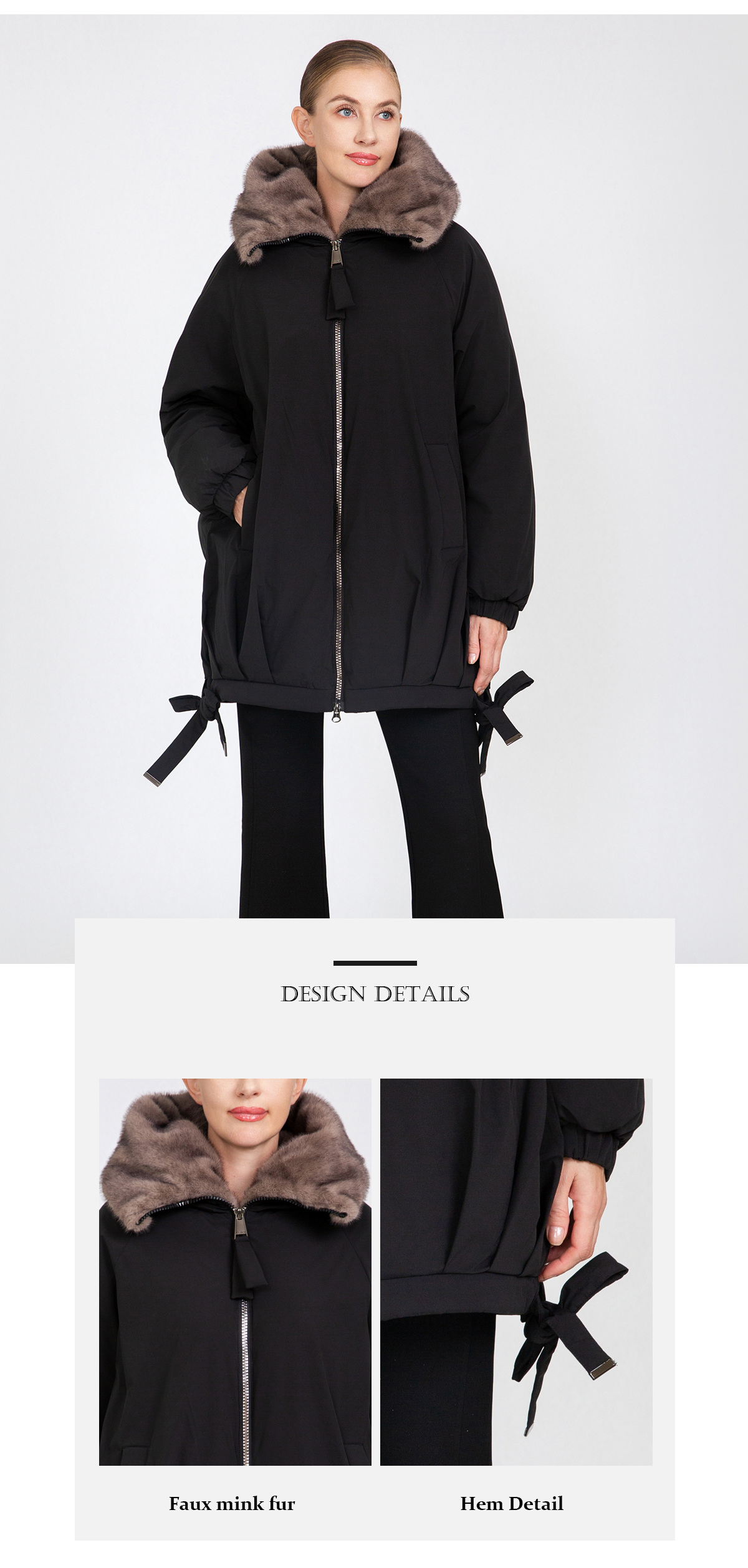 Women's Oversized Cocoon Padded Jacket with Faux Mink Fur Collar