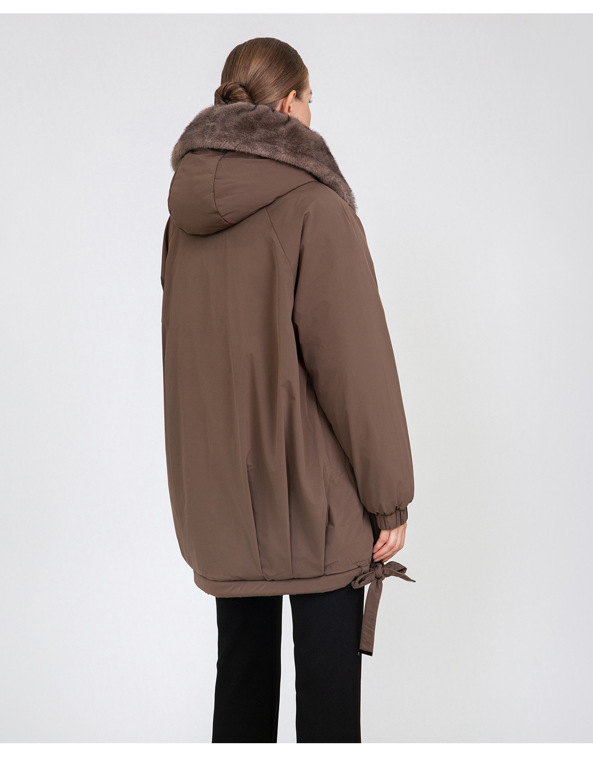 Women's Oversized Cocoon Padded Jacket with Faux Mink Fur Collar