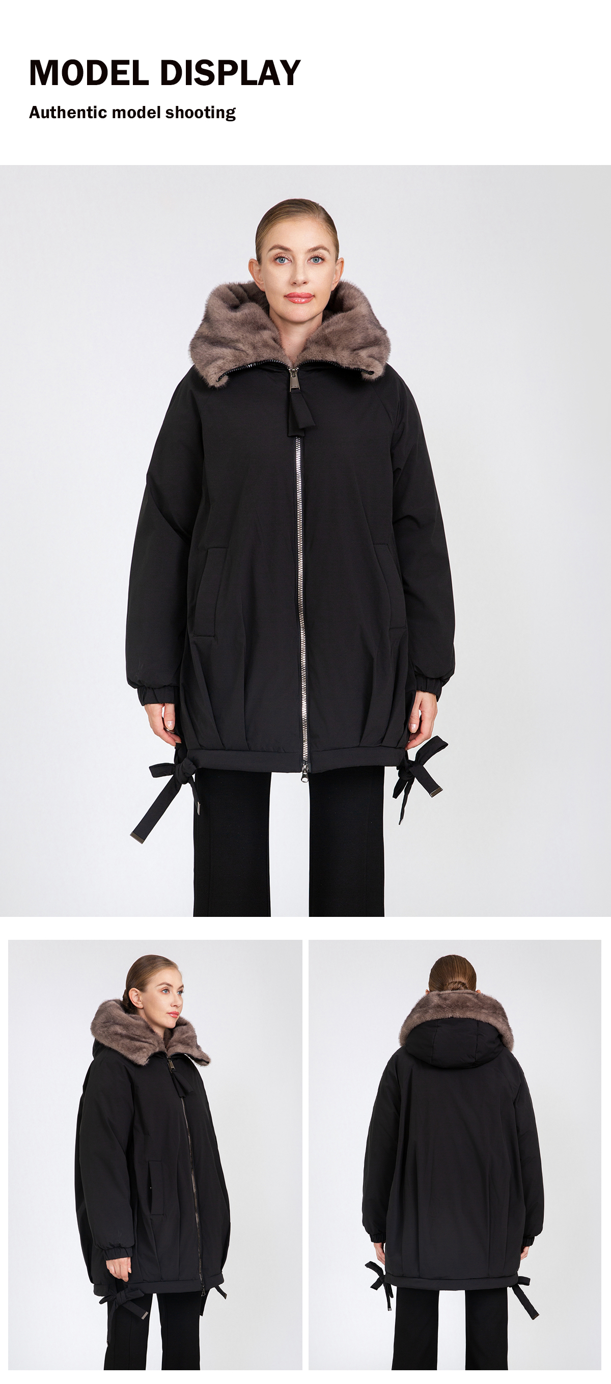 Women's Oversized Cocoon Padded Jacket with Faux Mink Fur Collar