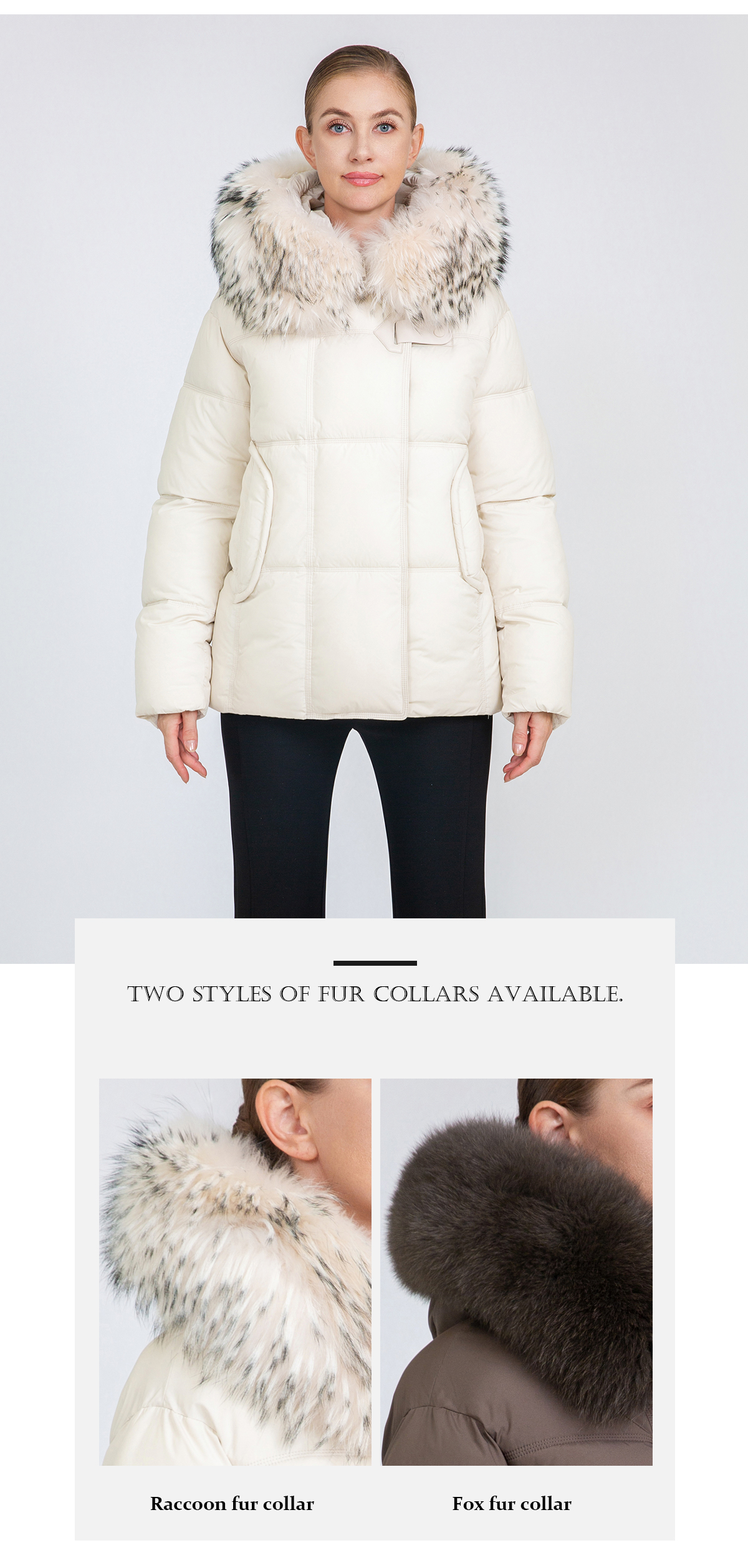 Women's Boxy-Fit Short Padded Jacket with Removable Fur Collar