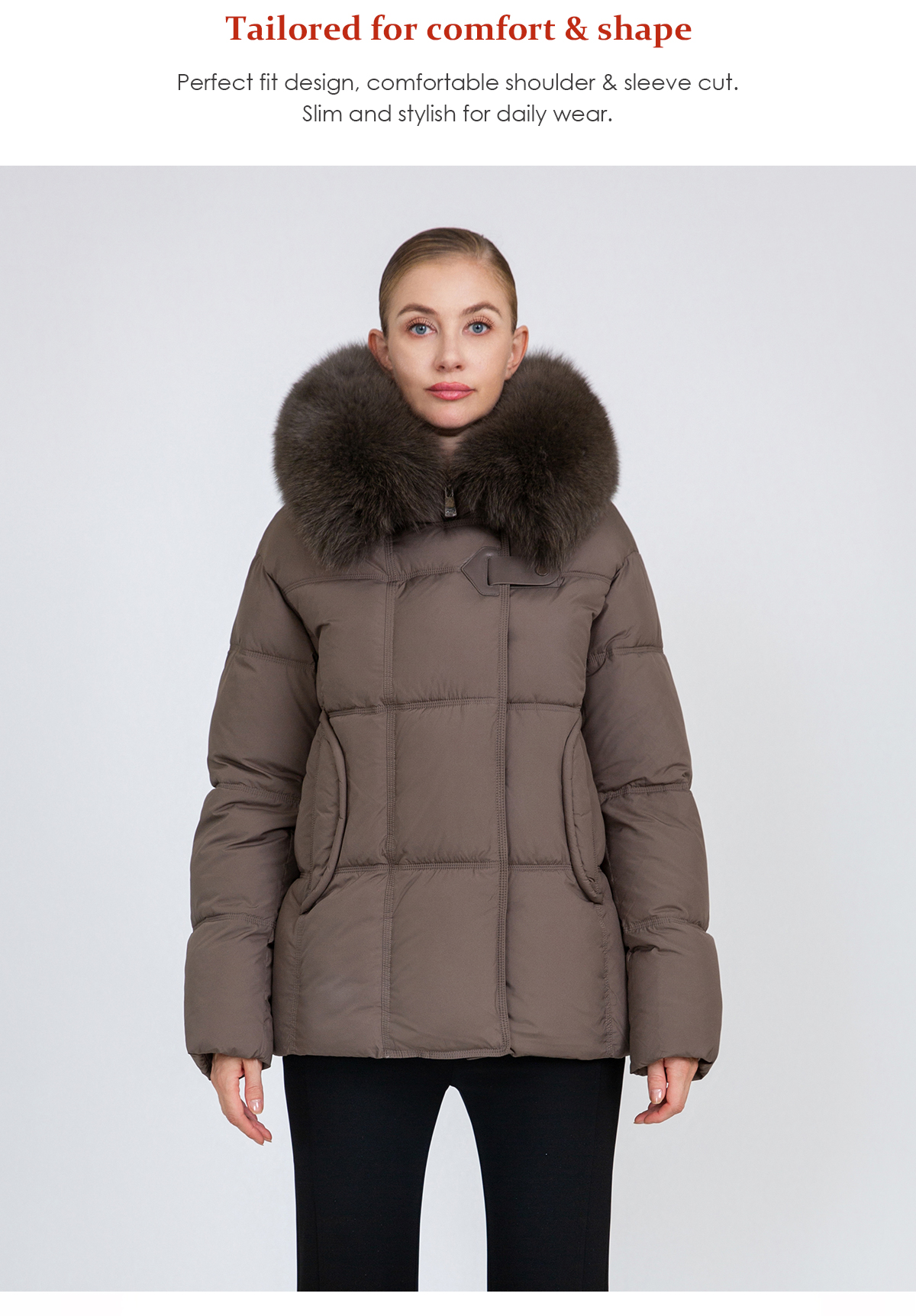 Women's Boxy-Fit Short Padded Jacket with Removable Fur Collar