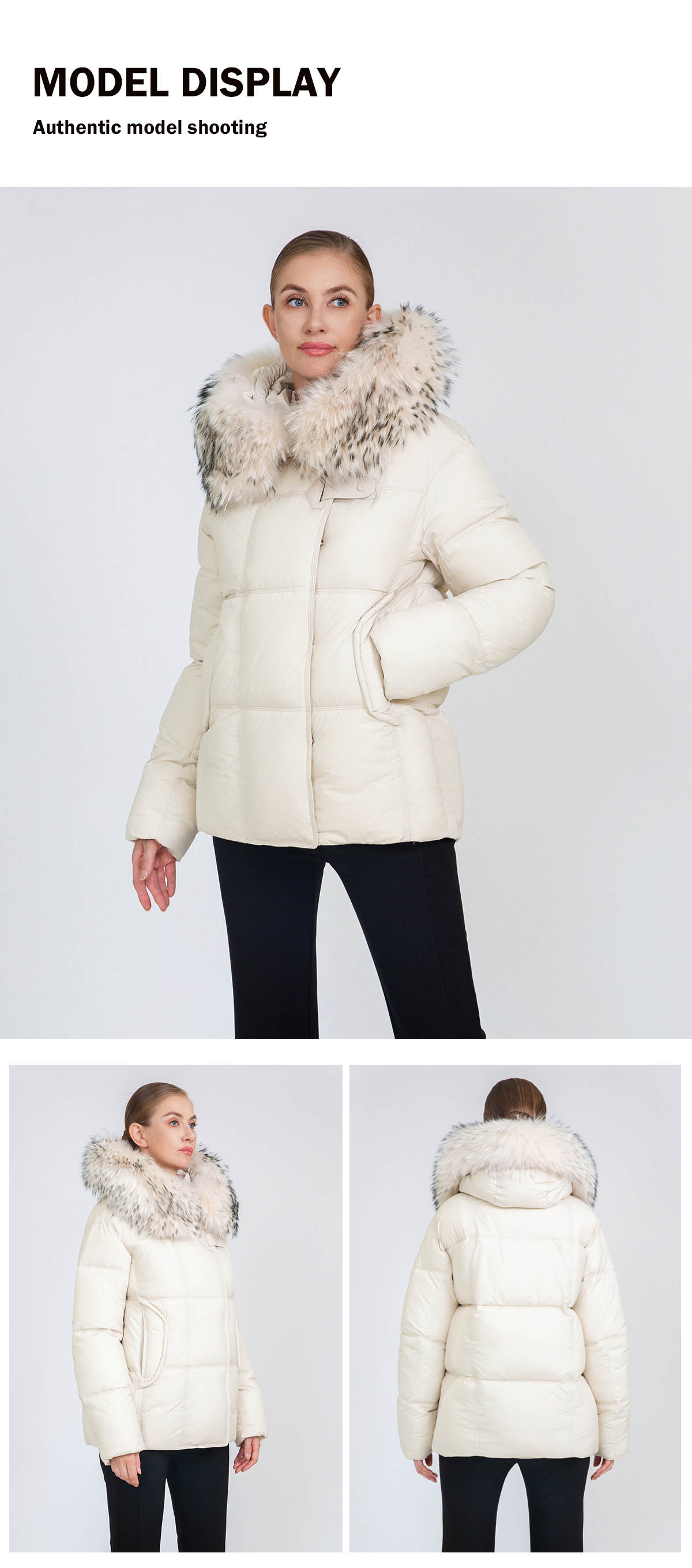 Women's Boxy-Fit Short Padded Jacket with Removable Fur Collar