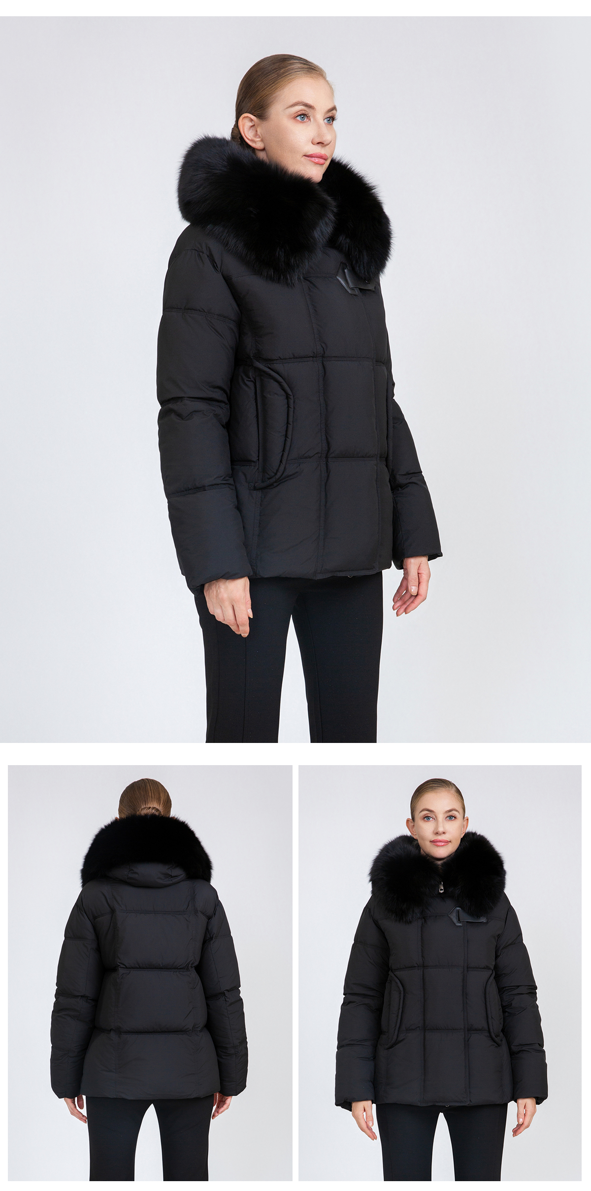 Women's Boxy-Fit Short Padded Jacket with Removable Fur Collar