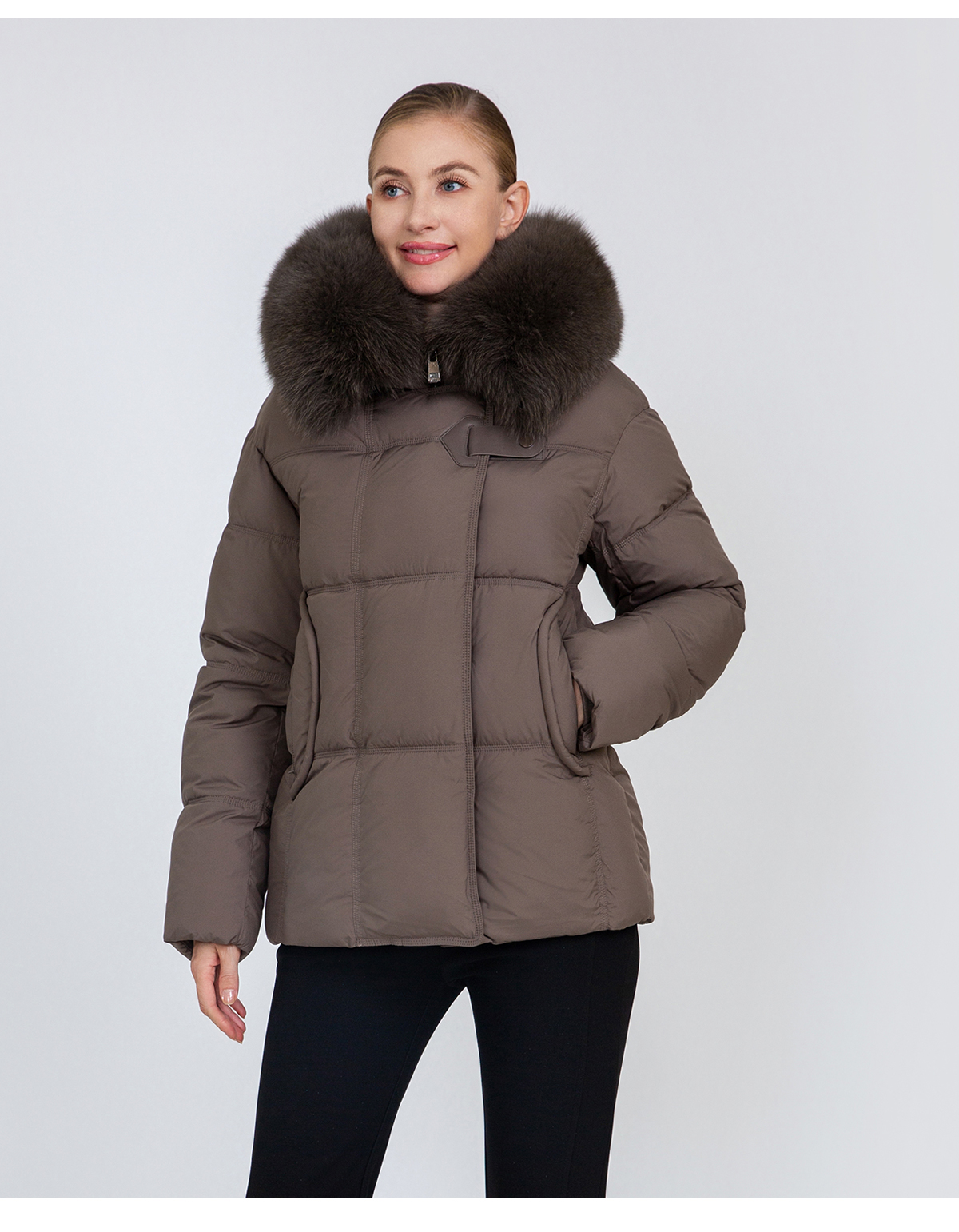 Women's Boxy-Fit Short Padded Jacket with Removable Fur Collar
