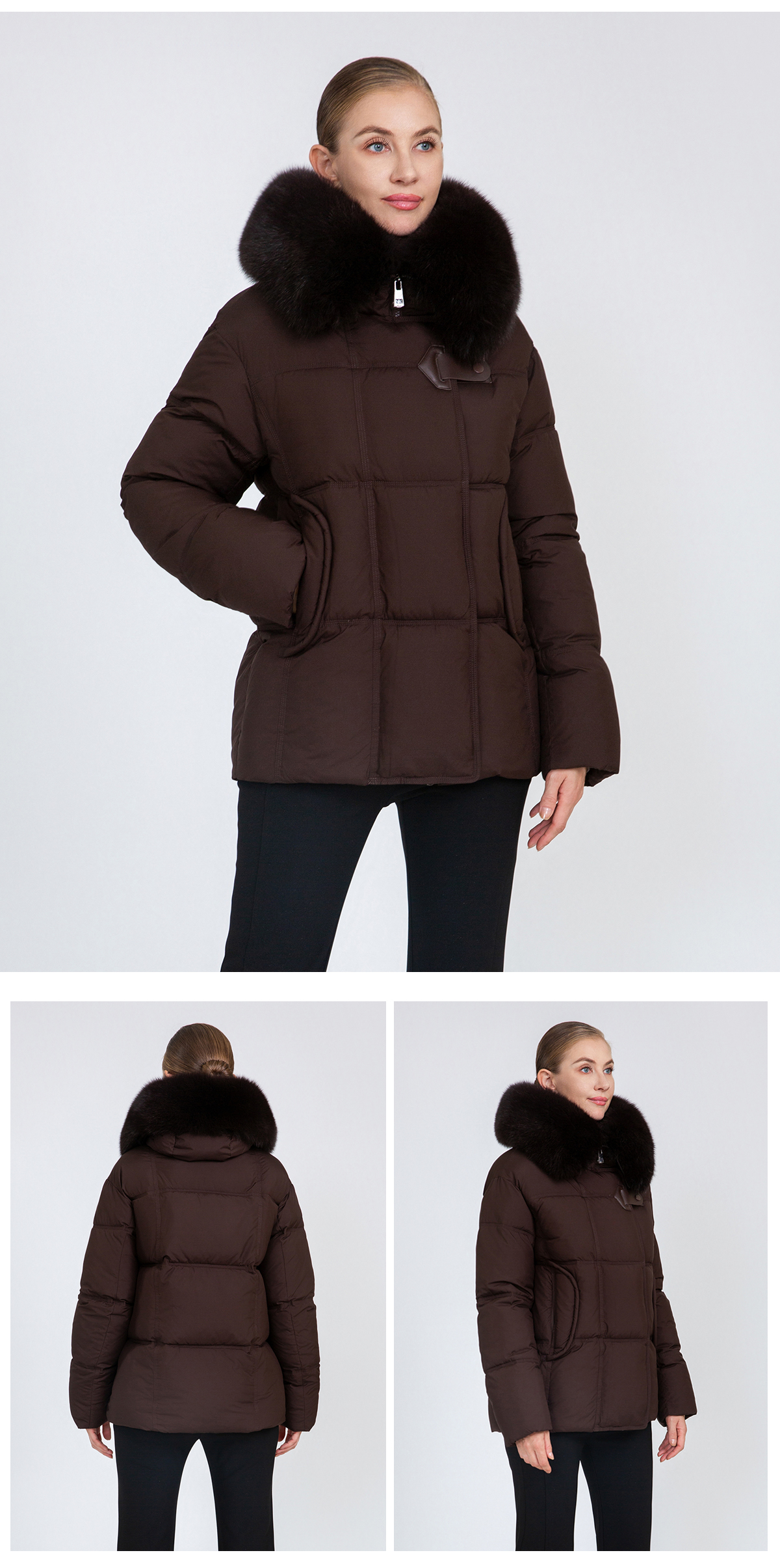Women's Boxy-Fit Short Padded Jacket with Removable Fur Collar