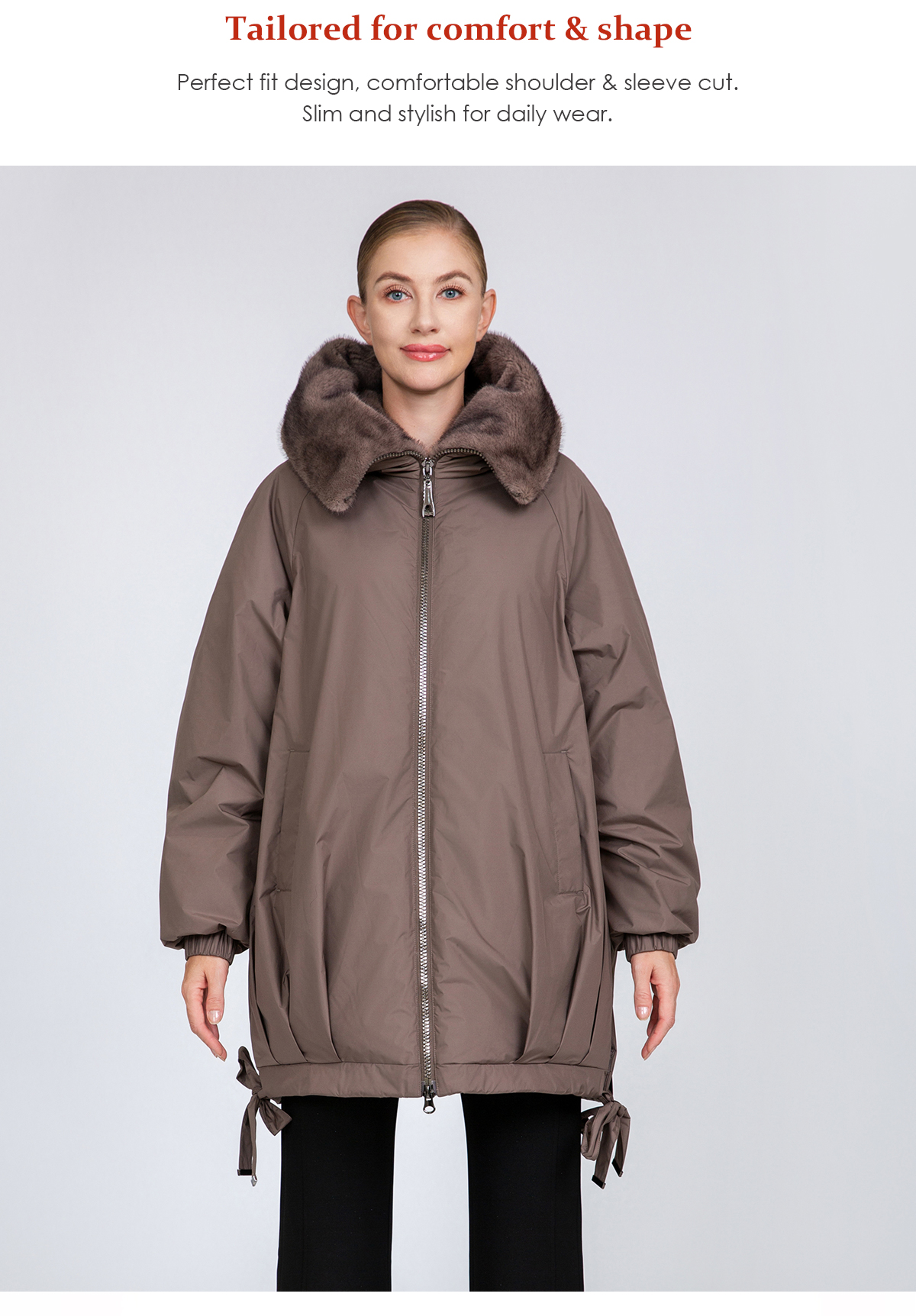 Women's Oversized Cocoon Padded Jacket with Faux Mink Fur Collar