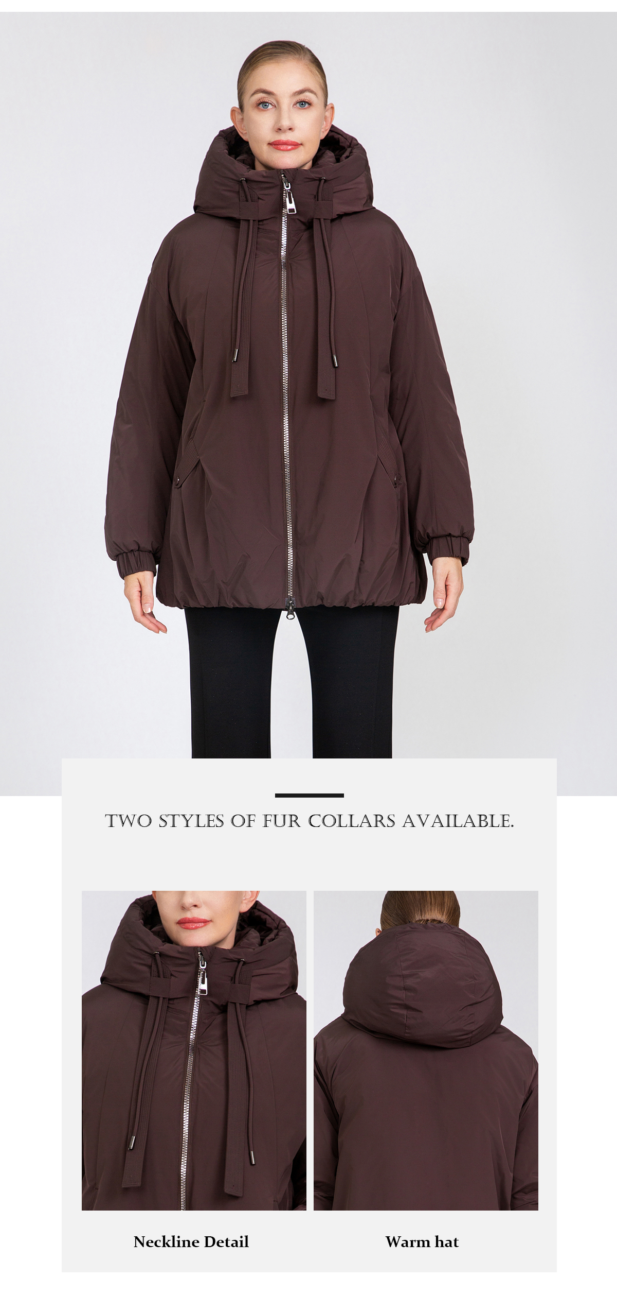 Women's A-Line Mid-Length Padded Jacket with Hood Drawstrings