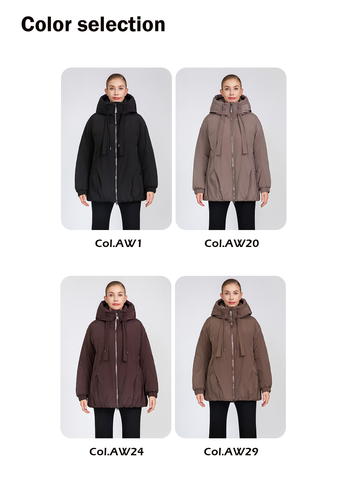 Women's A-Line Mid-Length Padded Jacket with Hood Drawstrings