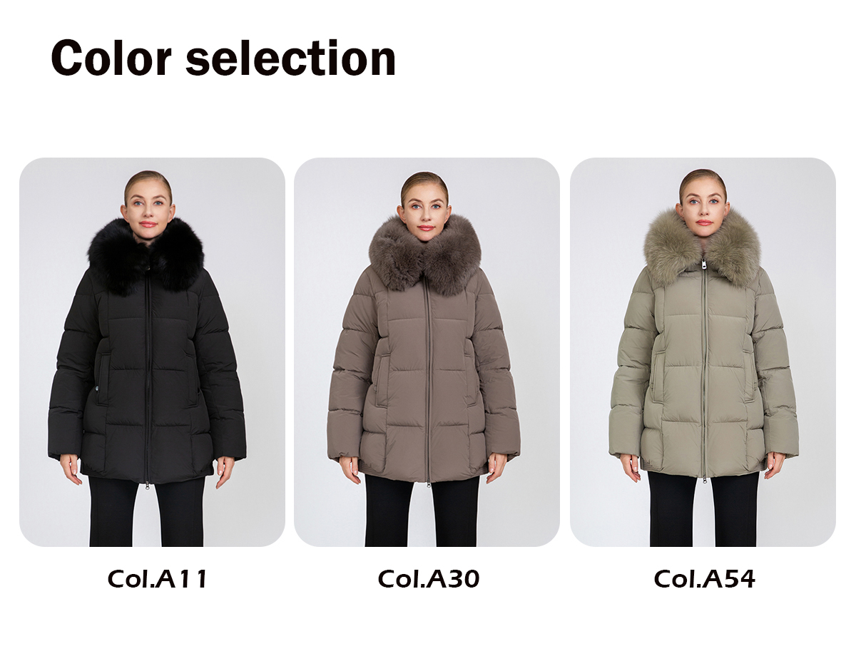 Women's Mid-Length Padded Coat with Removable Fox Fur Collar