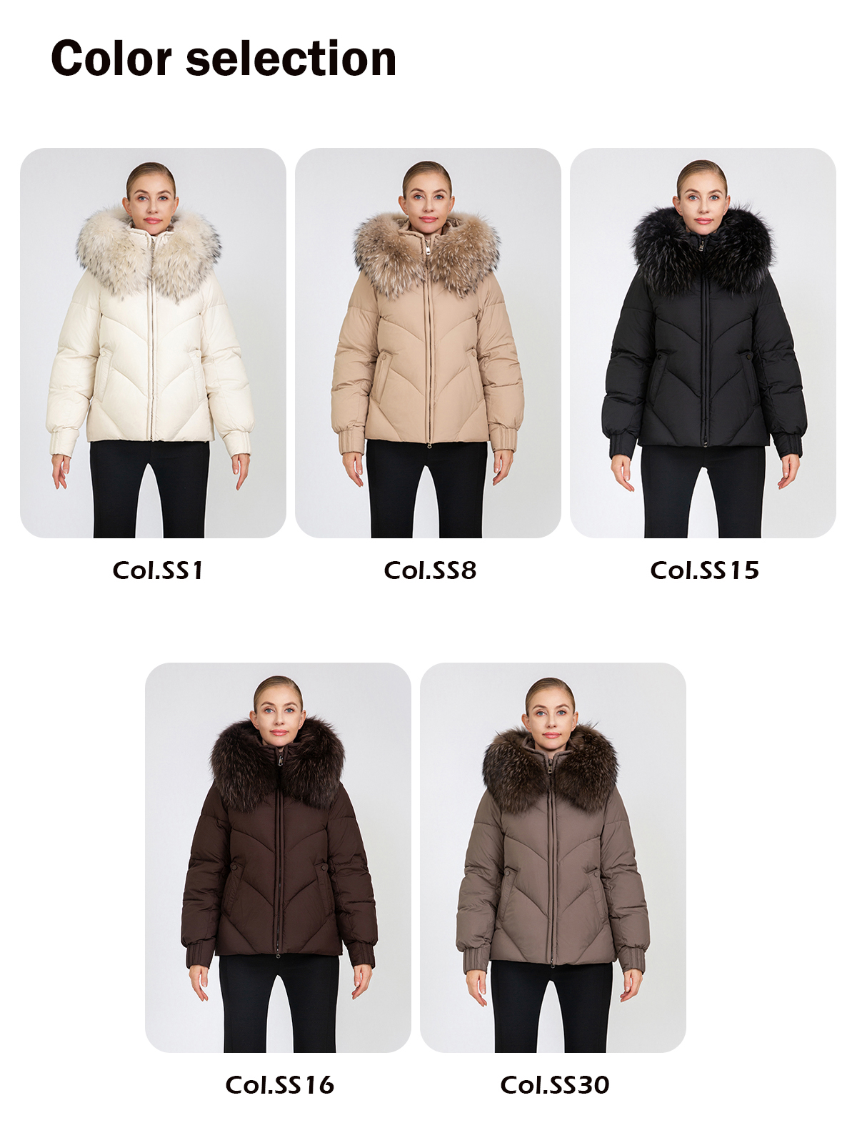 Women's Chevron-Quilted Short Padded Jacket with Removable Fur Collar