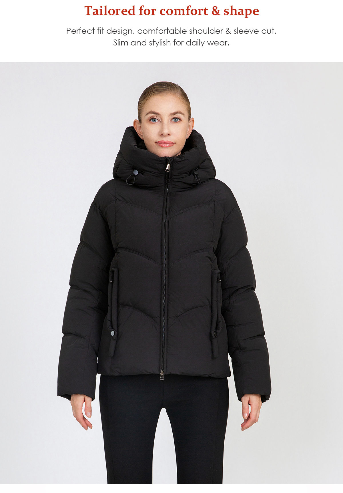 Women's Cropped Hooded Puffer Jacket with Adjustable Drawstrings