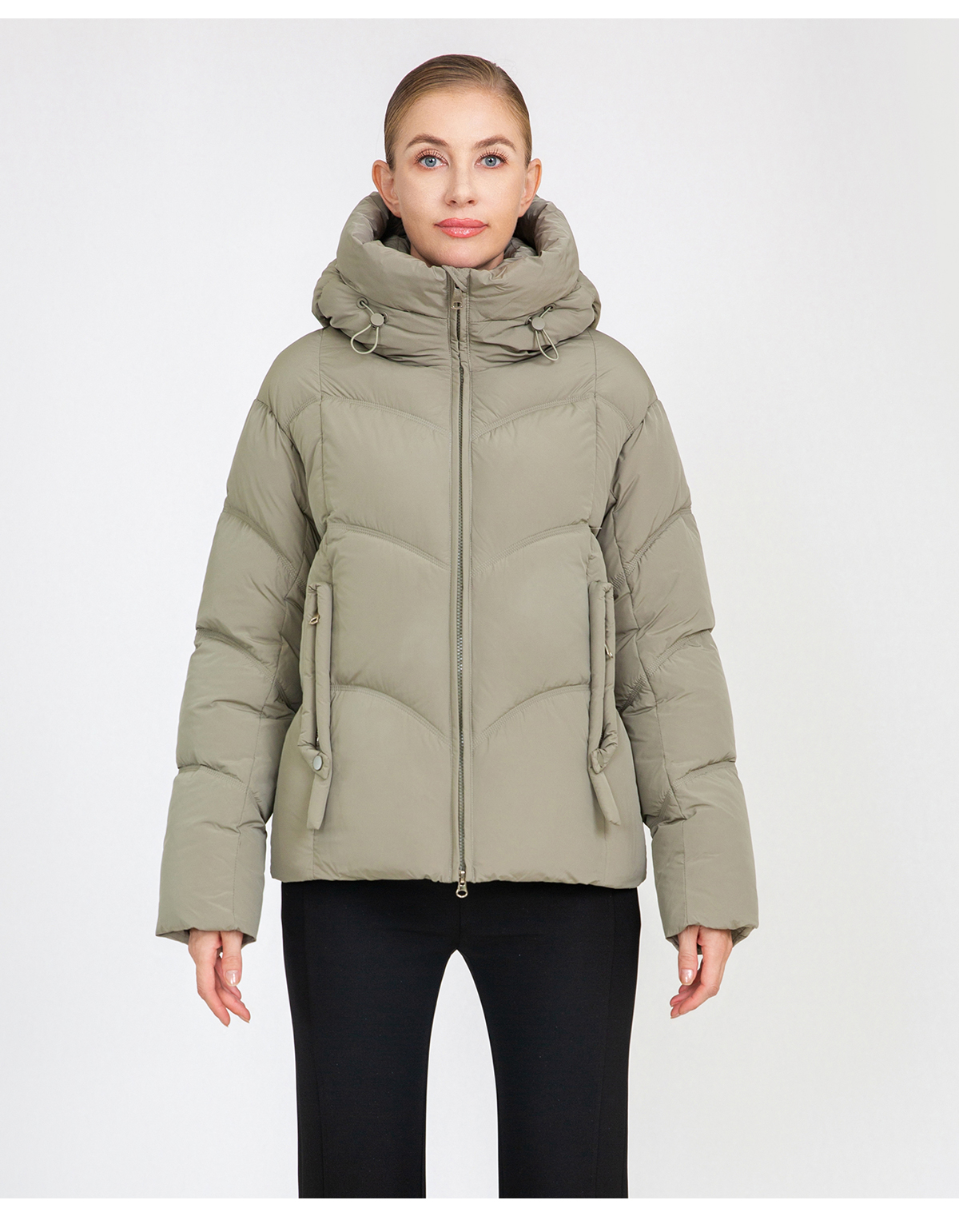 Women's Cropped Hooded Puffer Jacket with Adjustable Drawstrings