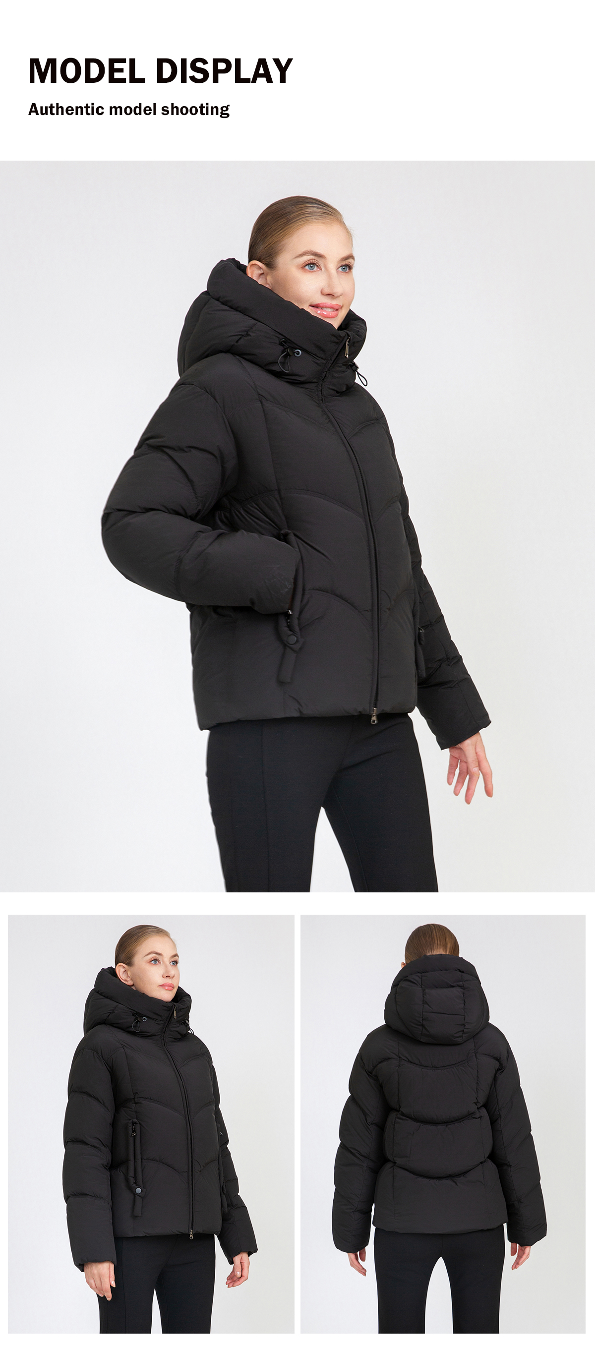 Women's Cropped Hooded Puffer Jacket with Adjustable Drawstrings