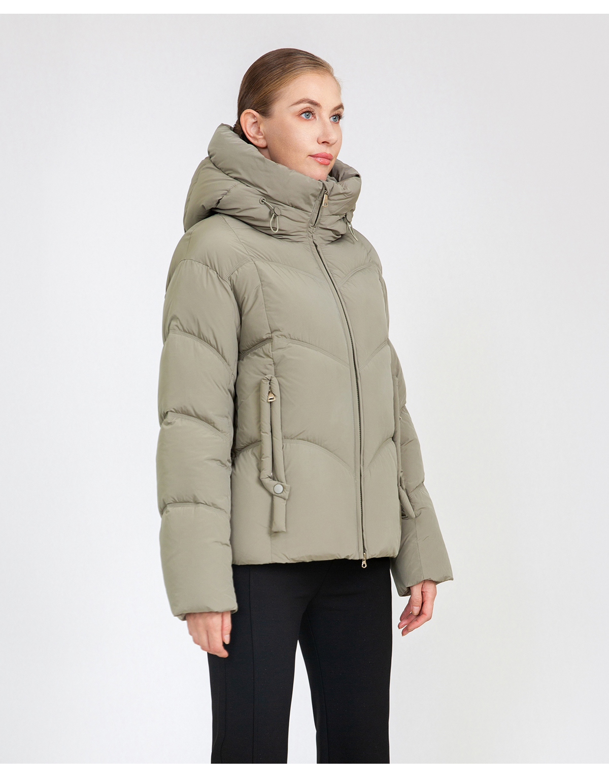 Women's Cropped Hooded Puffer Jacket with Adjustable Drawstrings