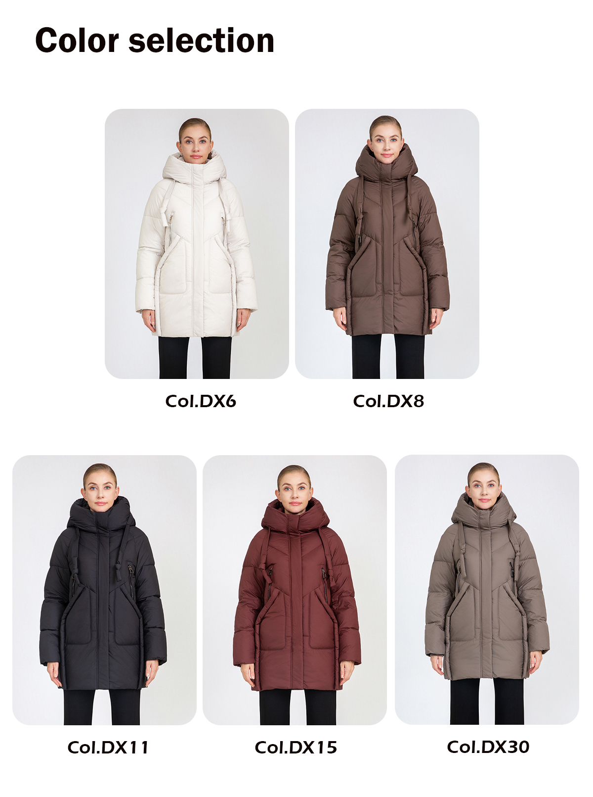 Women's Mid-Length Puffer Coat with Hood Drawstrings
