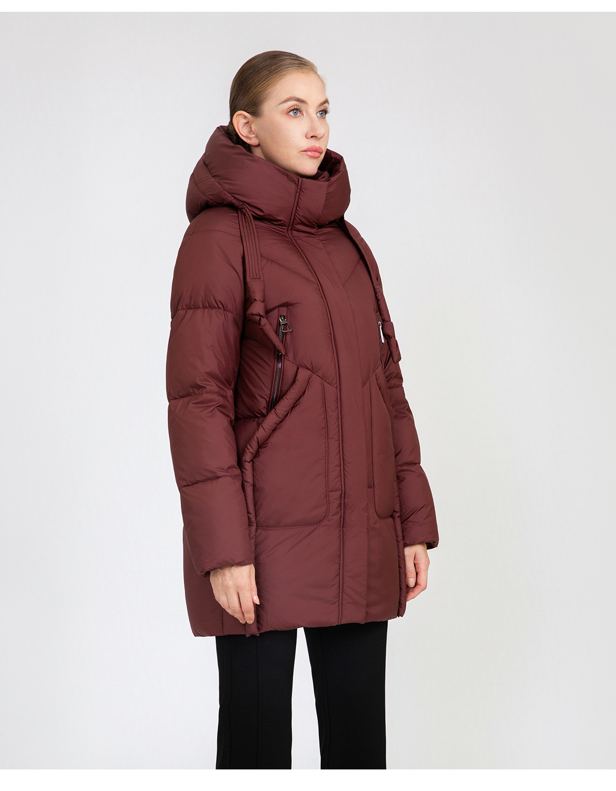 Women's Mid-Length Puffer Coat with Hood Drawstrings