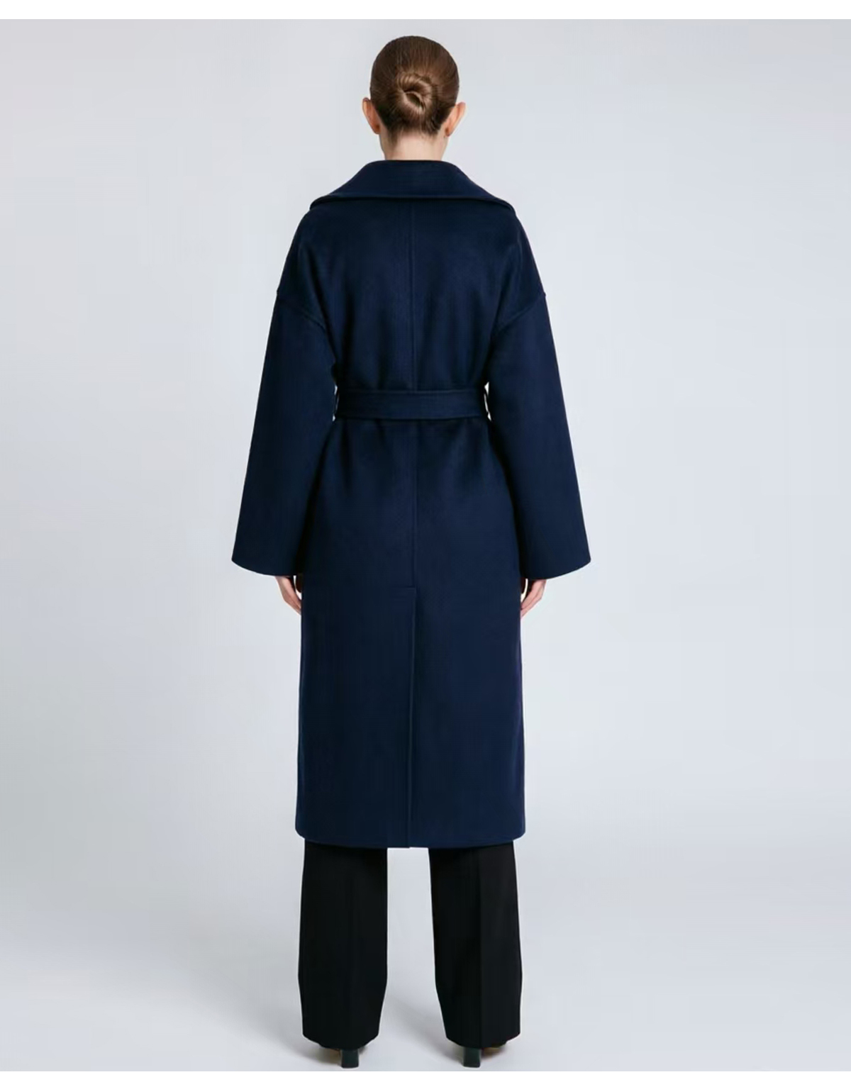 Women's Belted Long Cashmere Coat with Lapel Collar